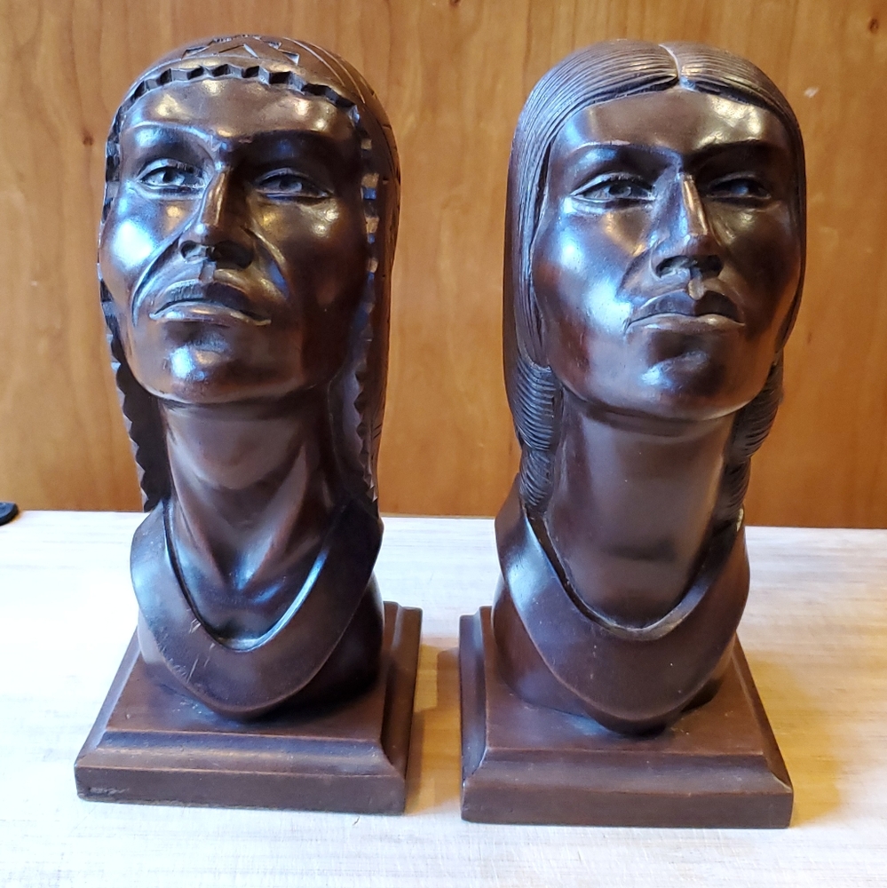 Vintage Wood Carved Bolivian Native Warrior&Woman